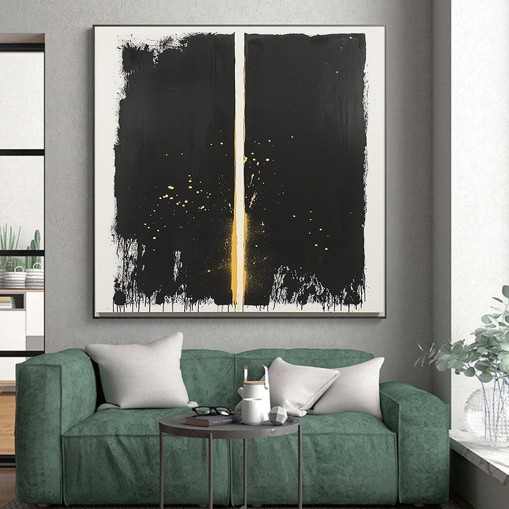 Black & Gold Vertical Split - “Stellar Curtain” Painting On Canvas HB195