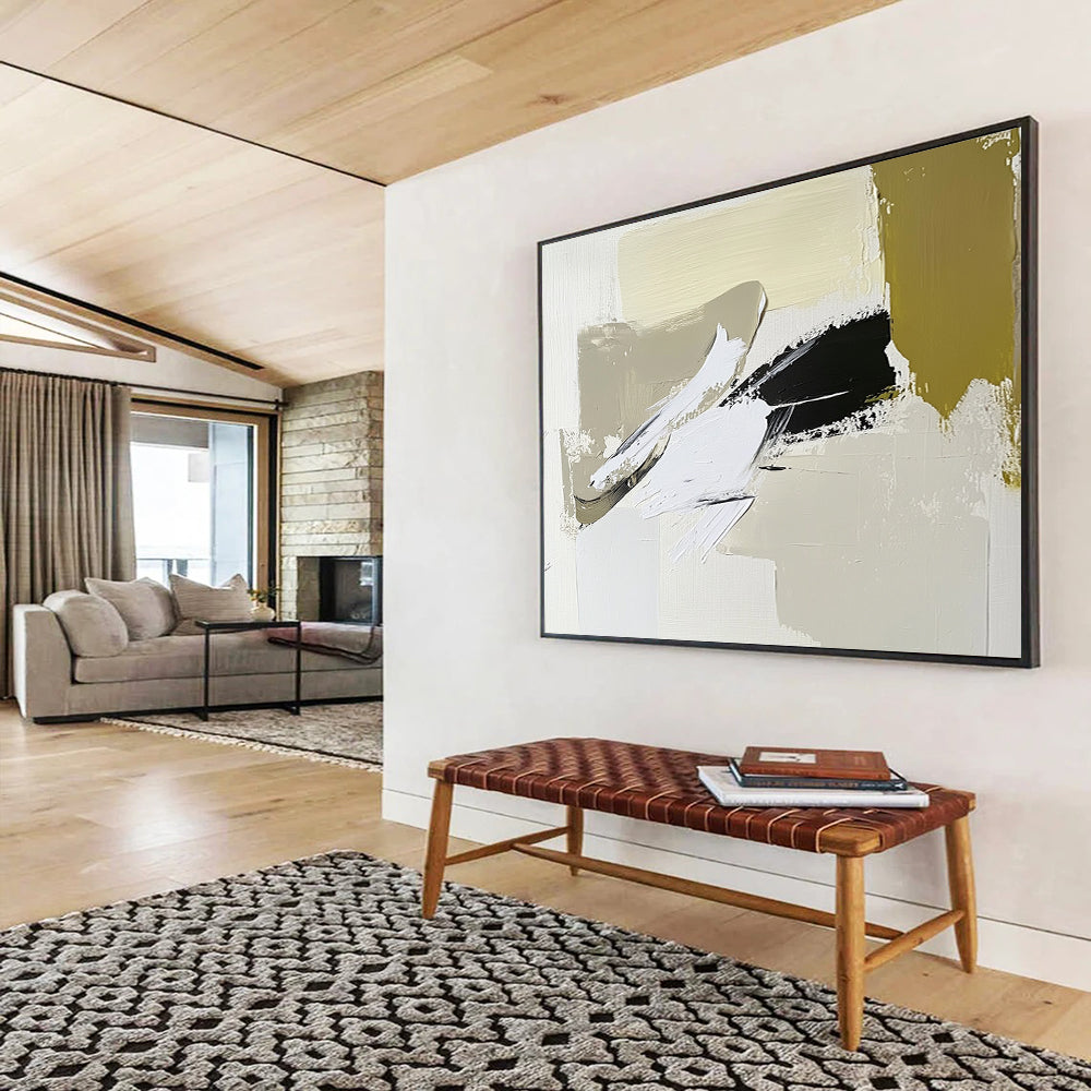 “Bold Neutral Swipes” - Beige, White, Black with Expressive Swipes - Abstract Acrylic Painting HB1341