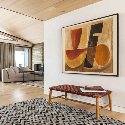 “Geometric Shapes in Earth Tones” - Red, black, yellow, brown, Abstract Geometric Painting HB0631