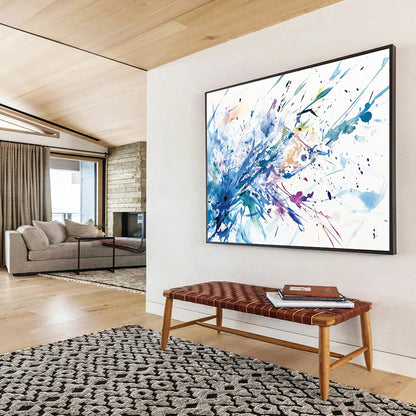 “Color Burst Splatter” - Energetic splashes of blue, purple, pink, Watercolor - Style Abstract Painting On Canvas HB0540