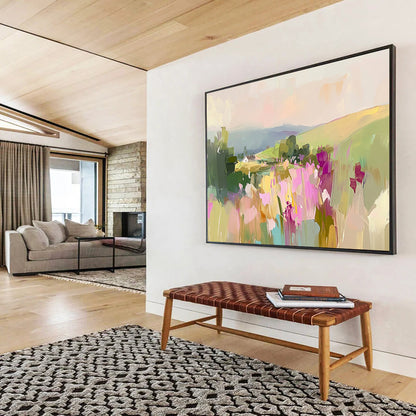 “Pastel Landscape with Flowers” - Pastel Palette, Floral Countryside Painting On Canvas HB0892