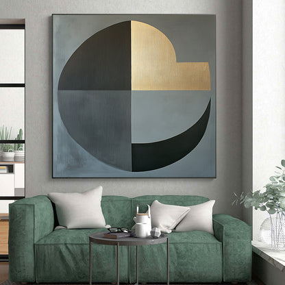 Gray, Green, Brown, Gold and White Geometric Abstraction "Vibrant Geometry" Painting On Canvas HB386