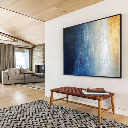 “Blue - Gold Gradient Abstract” - Blue, Gold with Smooth Gradient - Painting On Canvas HB1390