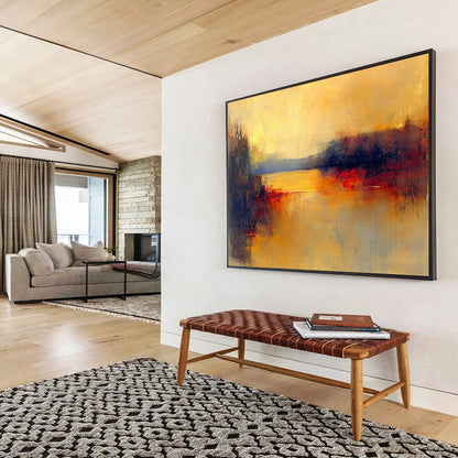 Warm Yellow and Orange Abstract Landscape - “Golden Dusk” Painting On Canvas HB1457