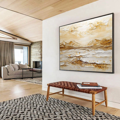 Neutral - Toned Textured Mountainscape - Minimalist Impasto Landscape Painting On Canvas HB0439