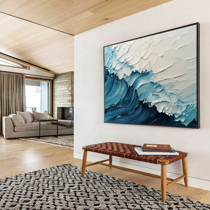“Soft Blue and White Rippling Waves” - Light Blue, White, Textured Wave Abstract Painting On Canvas HB0977