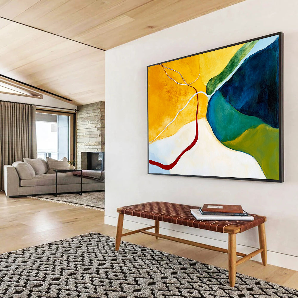 Yellow, Green, Blue with Curved Lines - “Vibrant Pathways” Painting On Canvas HB1448