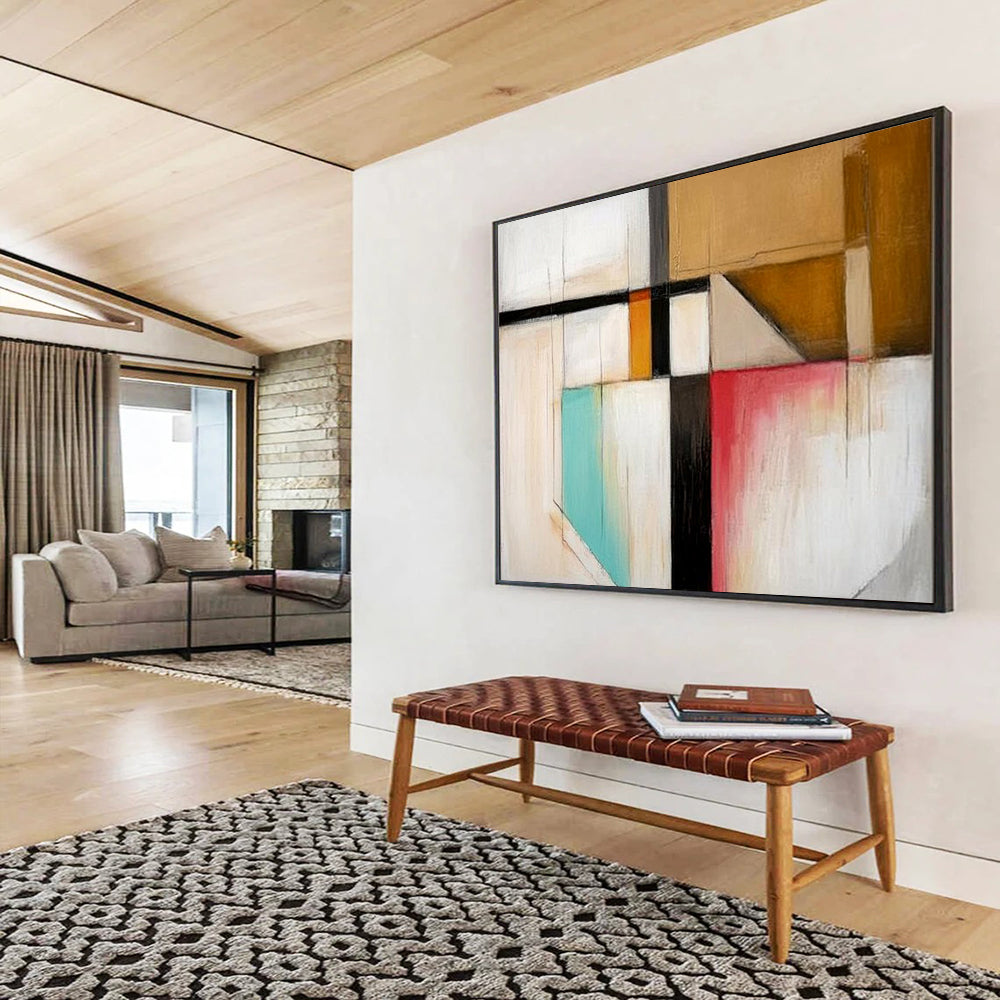 Colorful Geometric Abstract "Modern Mosaic" Painting On Canvas HB0413