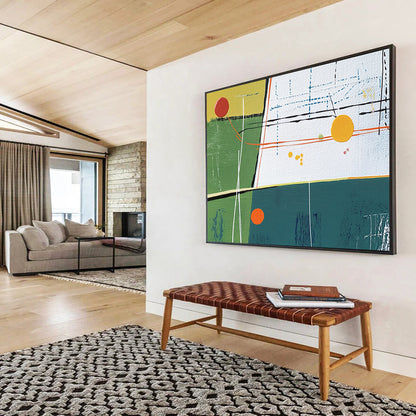 “Colorful Geometric Landscape” - Green, Yellow, Blue, Red with Geometric Forms - Abstract Acrylic Painting HB1354
