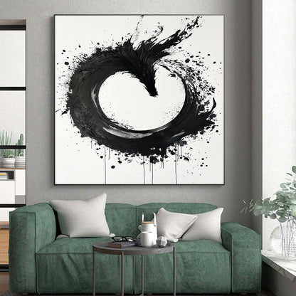 Black, White, Phoenix - Like Ink Swirl "Ink Phoenix Ascent" Abstract Expressionist Painting On Canvas HB137