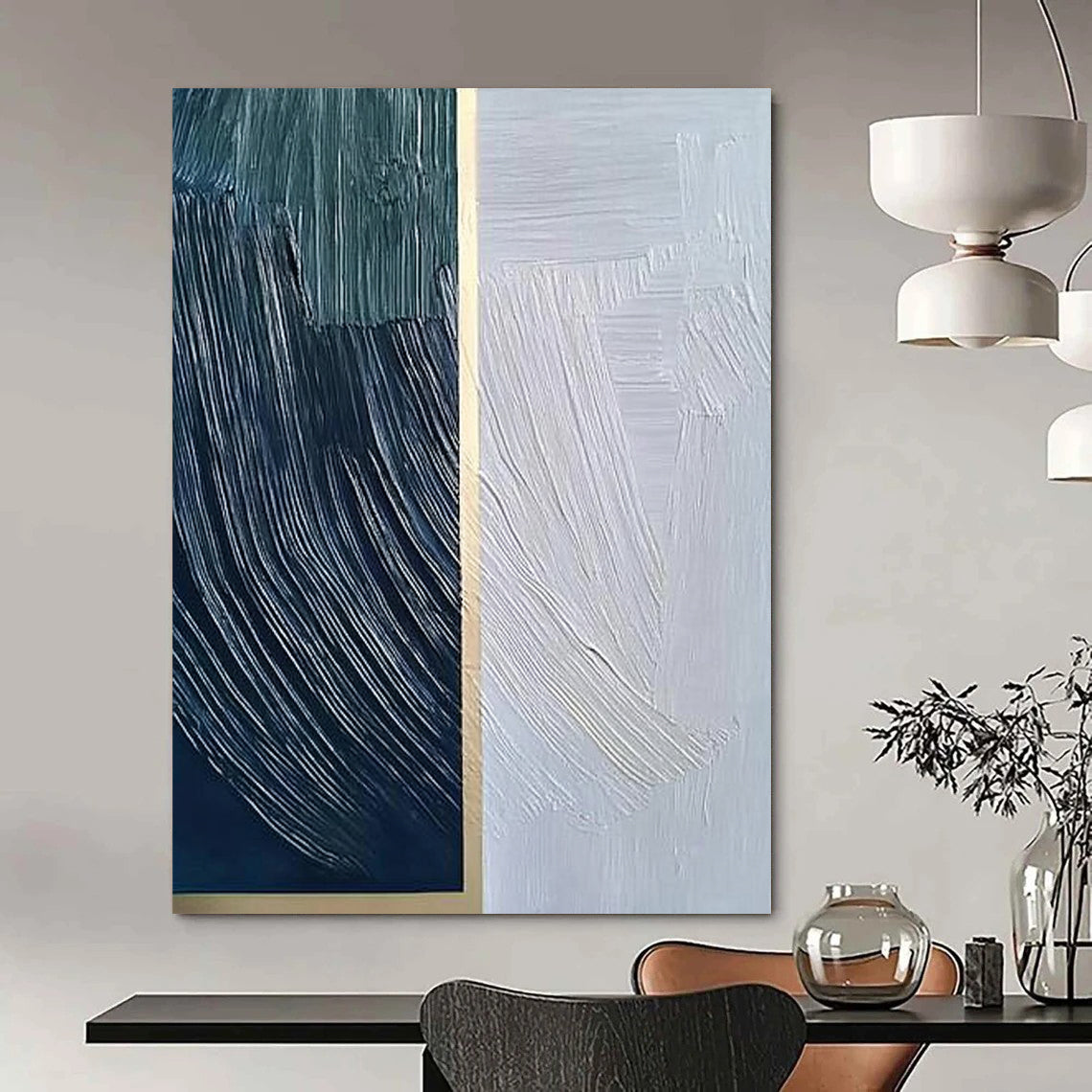 Contemporary hand-painted abstract artwork featuring vibrant colors and dynamic shapes creating an immersive visual experience for modern spaces. DLZ1763