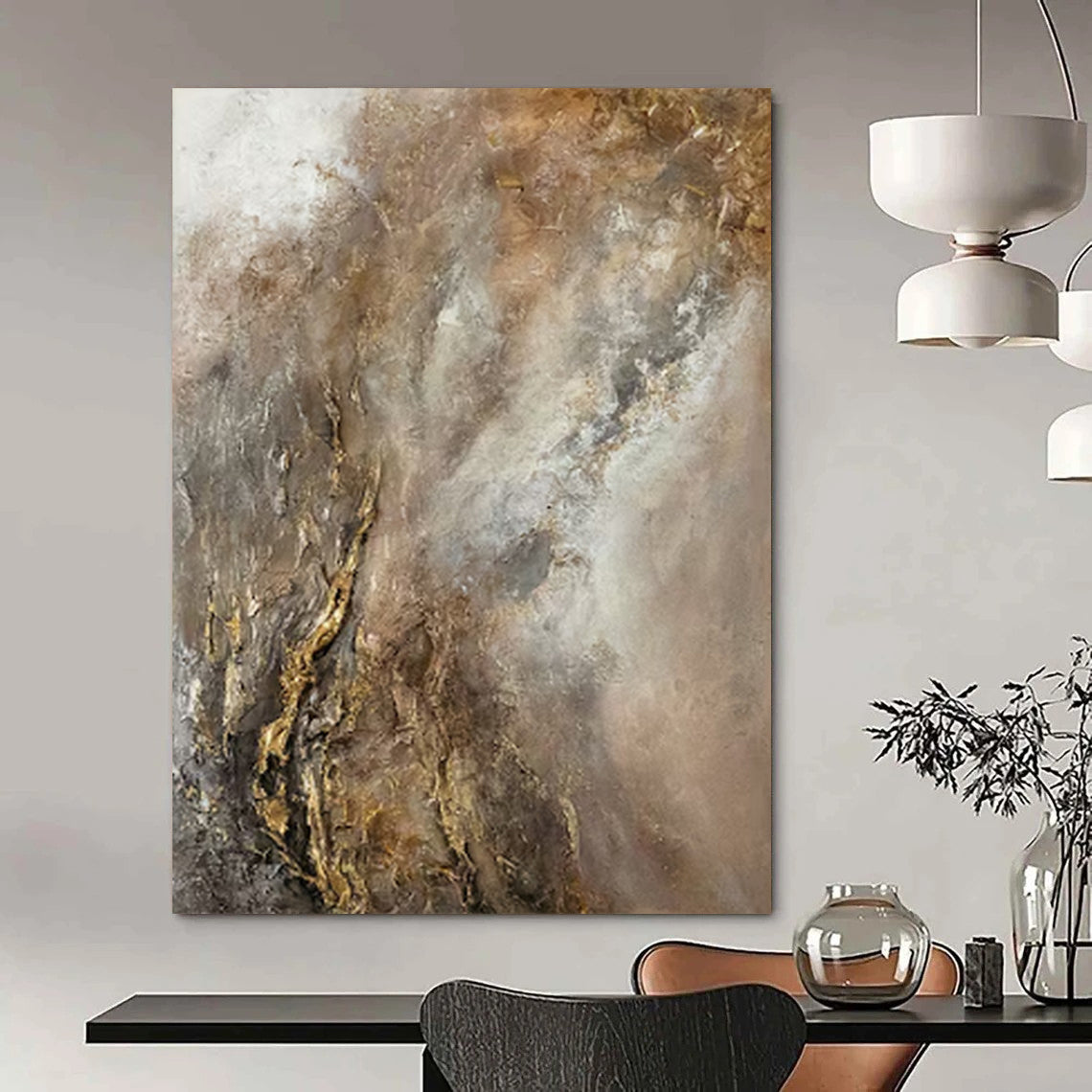 Enormous-Scale Hand-Painted Abstract Wall Installations for Dining Room & Chef’s Table Area LargeART2247