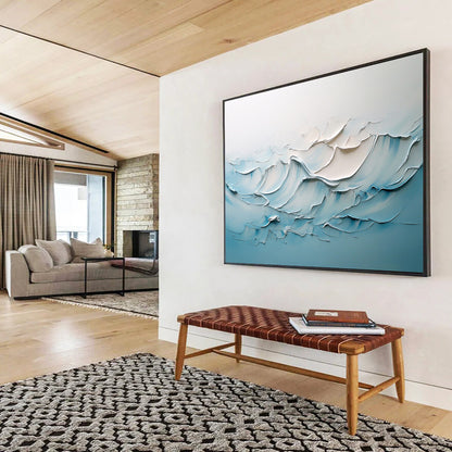 “Soft Wave Relief” - Blue, White, Textured Ocean Waves Painting On Canvas HB0730