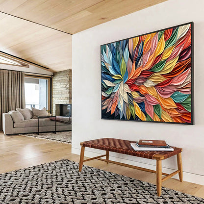 “Colorful Petal Burst” - Rainbow - hued petals, swirling colors, Abstract Floral Painting On Canvas HB0585