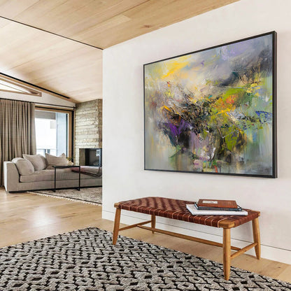 “Colorful Landscape Abstraction” - Yellow, Purple, Green, Blue with Blended Textures - Painting On Canvas HB1373
