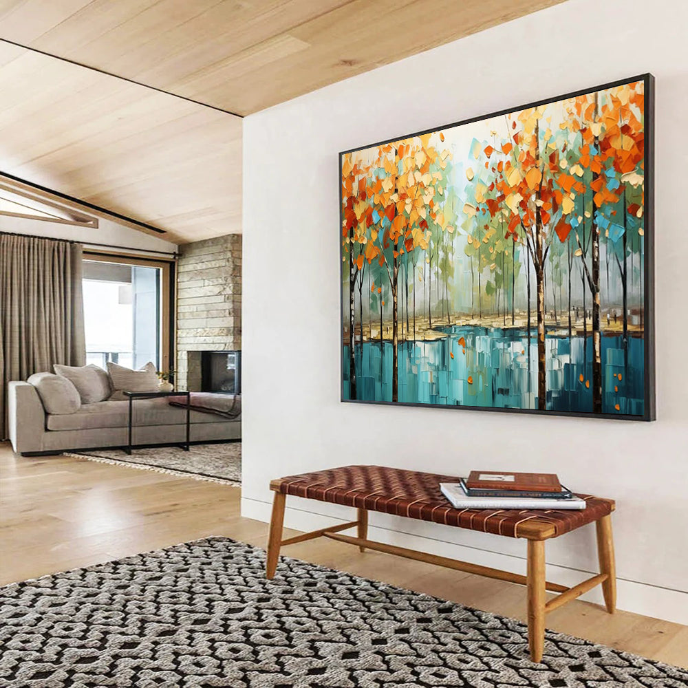 Autumn Forest Reflection Art - Large Nature - Inspired Living Room Decor DLZ163