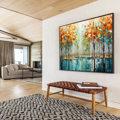 Autumn Forest Reflection Art - Large Nature - Inspired Living Room Decor DLZ163