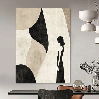 Contemporary abstract artwork featuring muted beige and black tones with simple line art, perfect for modern decor aesthetics. DLZ0798