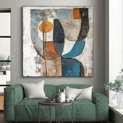 Gray, Blue, Orange, Brown and White Abstract Shapes "Nature's Abstraction" Painting On Canvas HB357