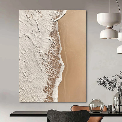 Contemporary abstract art showcasing intricate beige and white patterns blending with solid brown, evoking calmness and natural tranquility. DLZ1182
