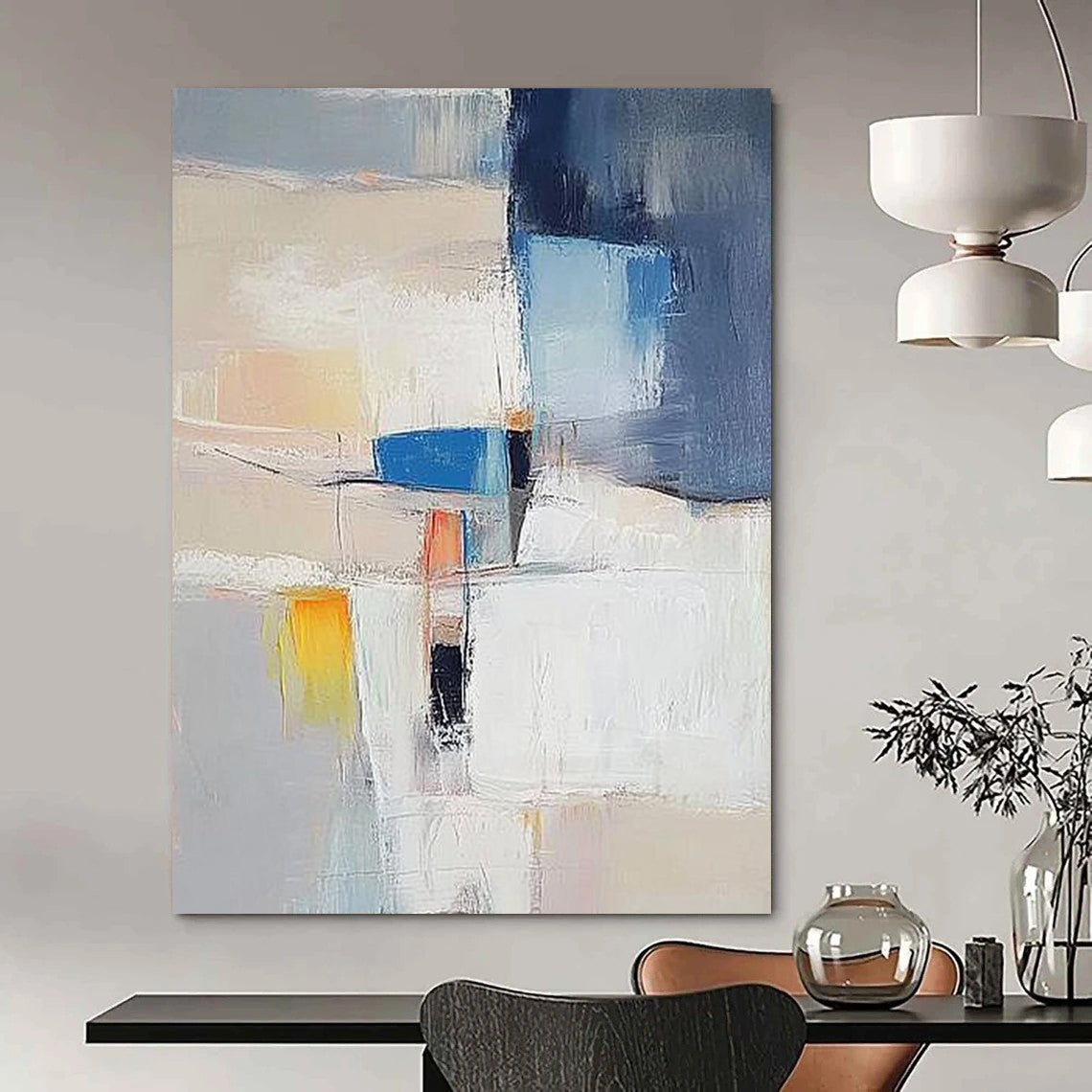 Contemporary hand-painted abstract artwork showcasing vibrant colors and dynamic shapes for a striking visual experience in any modern space. DLZ1761