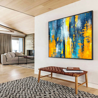 “Blue and Yellow Abstract Strokes” - Blue, Yellow, Bold Brushstrokes Painting On Canvas HB0869