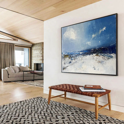 “Blue and White Coastal Abstract” - Blue, White, Seaside Motifs Painting On Canvas HB0871