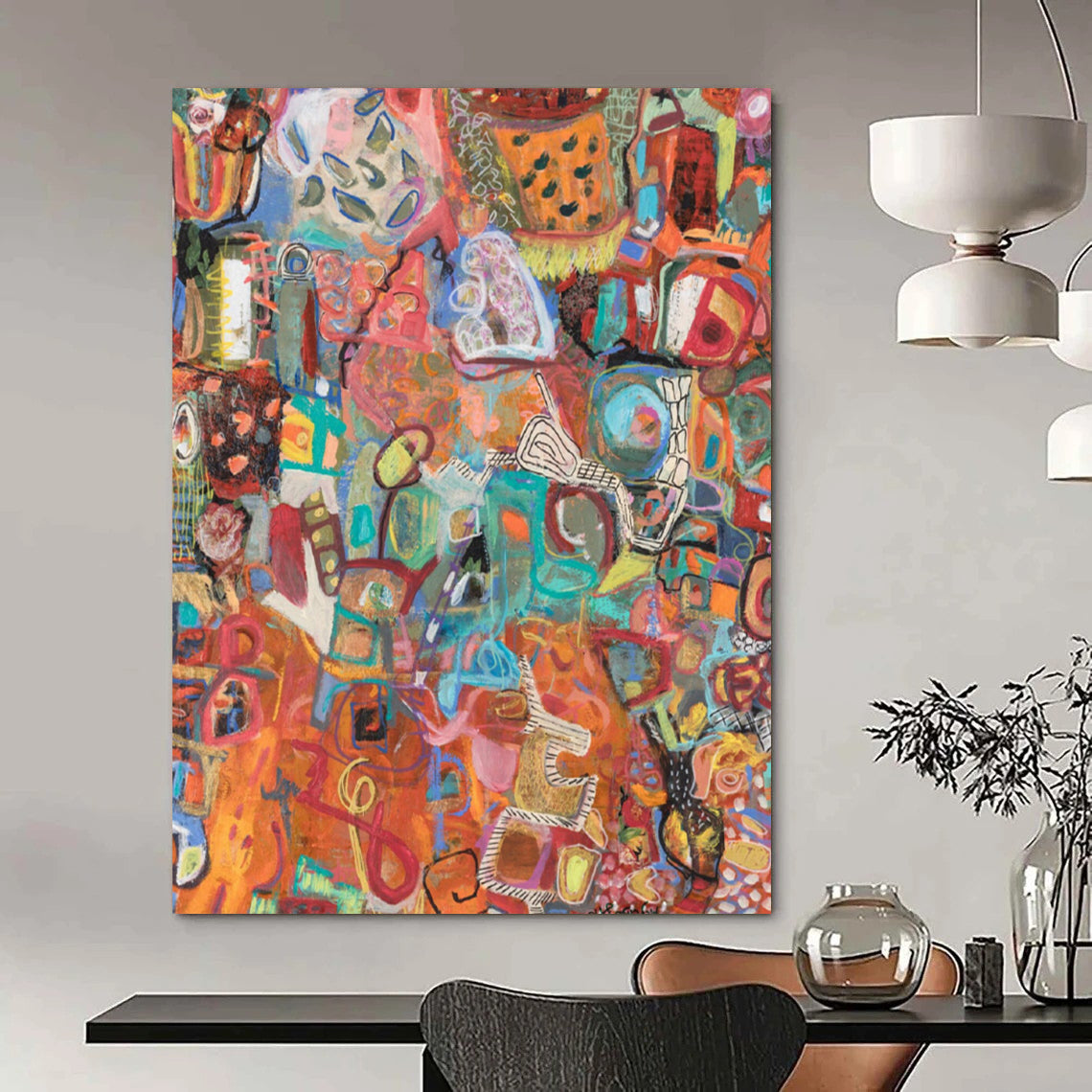 Hand-Painted Large Custom Abstract Art: Textured Details for Hotel & Hallway DTP291