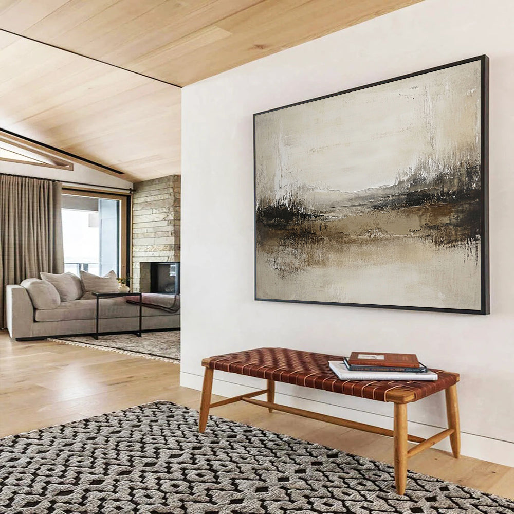 “Neutral Tones Abstract Field” - Beige, Brown, Textured Horizons, Abstract Landscape Painting On Canvas HB0903