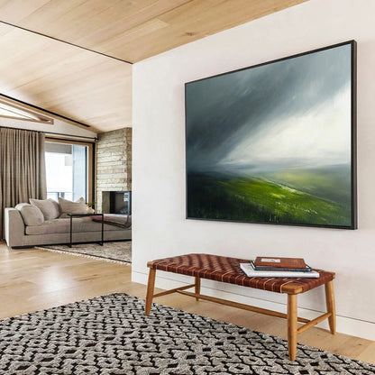 “Misty Moorland” - Gray, Green, Abstract Atmospheric Landscape Painting On Canvas HB1087