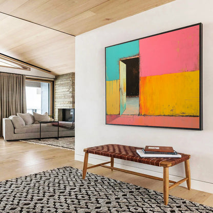 “Colorful Doorway” - A doorway in a brightly colored wall, Abstract Architectural Painting On Canvas HB0553