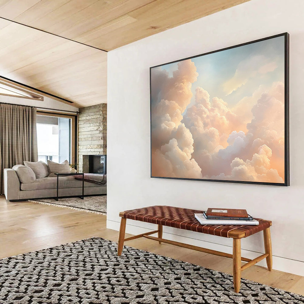 “Fluffy Clouds” - Pink, Peach, Blue, Sky - Filled Clouds - Realist Oil Painting HB1705