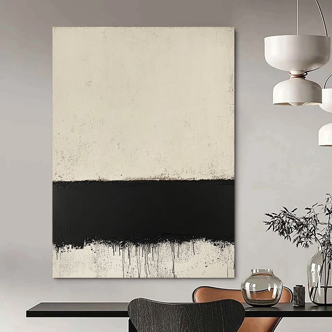 Contemporary hand-painted abstract art featuring a textured cream surface layered over a black border inspired by Mark Rothko's style. DLZ1355