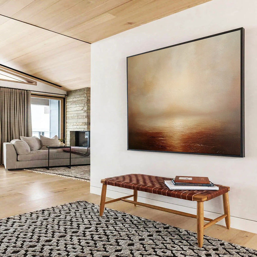 “Misty Sea at Dusk” - Browns, Beiges, Whites, Foggy Ocean - Atmospheric Oil Painting HB1593
