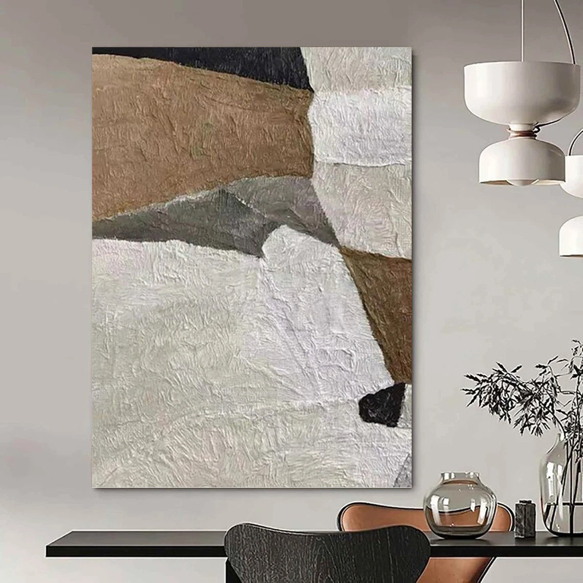 Designer - Driven Beauty: Hand - Crafted Textured Canvas Painting for Dining Room & Hallway DKH1140