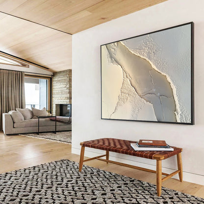 Cracked White Textured Abstract - Textural Minimalist Painting On Canvas HB0503