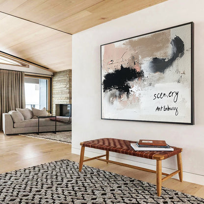 “Minimalist Textured Abstract” - Black, Beige, White with Subtle Textures - Painting On Canvas HB1381