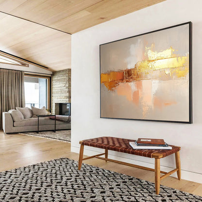 “Blush Gold Abstract” - Blush, gold, gray; Soft abstract with gold accents; Oil Painting On Canvas HB1213