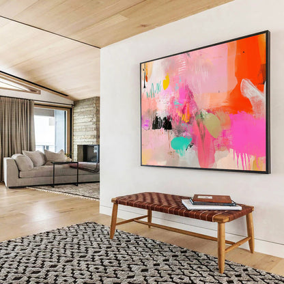 “Vibrant Pink Abstraction” - Pink, Orange, Teal, Expressive Strokes - Abstract Acrylic Painting HB1533