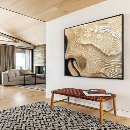 Gold Wave Relief Art - Luxury Living Room Centerpiece DLZ101