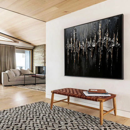 Textured Black & Gold Abstract - Impasto Minimalist Painting On Canvas HB0467