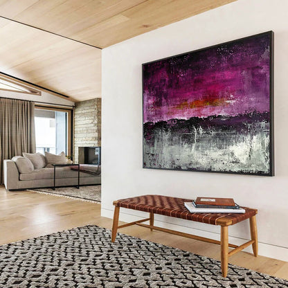 “Vibrant Purple and Gray Abstract” - Purple, Gray, Textured Layers, Abstract Expressionism Painting On Canvas HB0900