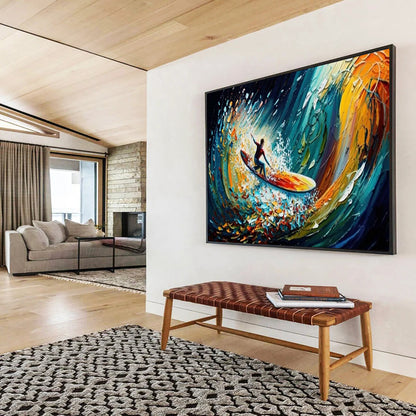 Surfer in Colorful Waves - Energetic Living Room or Game Room Art DLZ259