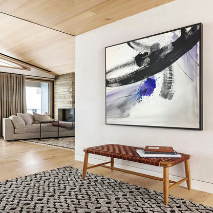 “Ink Splash with Purple - Blue Accents” - Black, Gray, Purple, Blue, Expressive Ink Splashes - Ink Painting HB1630