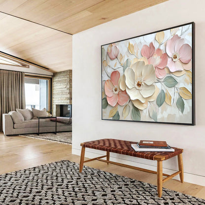 Pastel Floral 3D Bouquet - Soft - Colored Textured Flower Painting On Canvas HB0428