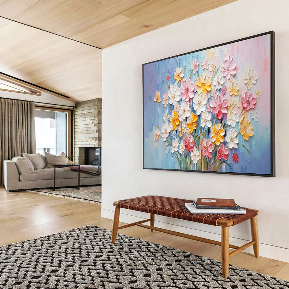 Textured Flower Bouquet - Cheerful Living Room or Dining Room Art DLZ210