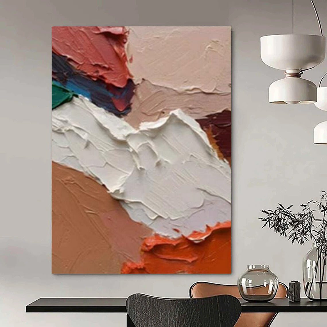 Custom Hand-Painted Abstract Paintings: Big Sizes & Textured Details for Living Room & Hallway DTP263