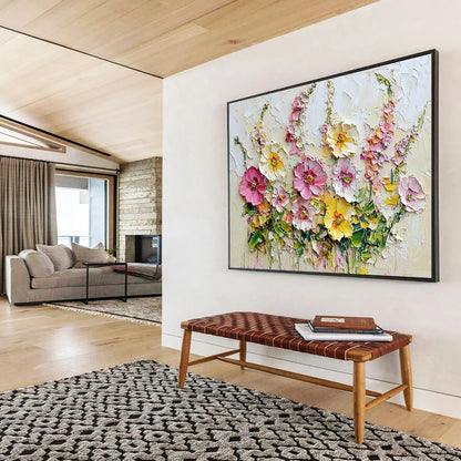 “Textured Floral Bouquet” - Pinks, Yellows, Greens, Thickly Painted Flower Bouquet - Impasto Oil Painting HB1744
