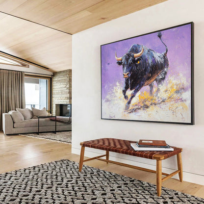 Vibrant Purple - Backed Bull - Dynamic Animal Oil Painting On Canvas HB0466