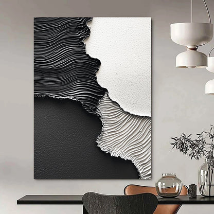Contemporary hand-painted abstract art featuring dynamic black paint waves on textured paper showcasing intricate details and high-resolution depth. DLZ1538